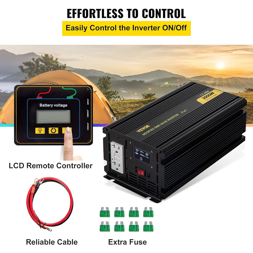3000W Modified Sine Wave Inverter DC 12V to AC 120V with LCD Display C224