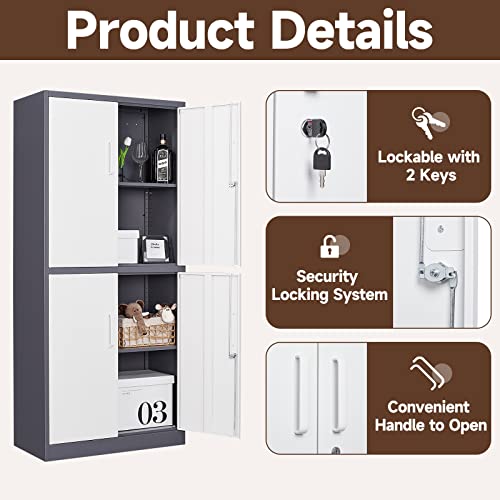 Black 72" Tall Steel Lockable Storage Cabinet with 2 Doors and 5 Adjustable Shelves D177