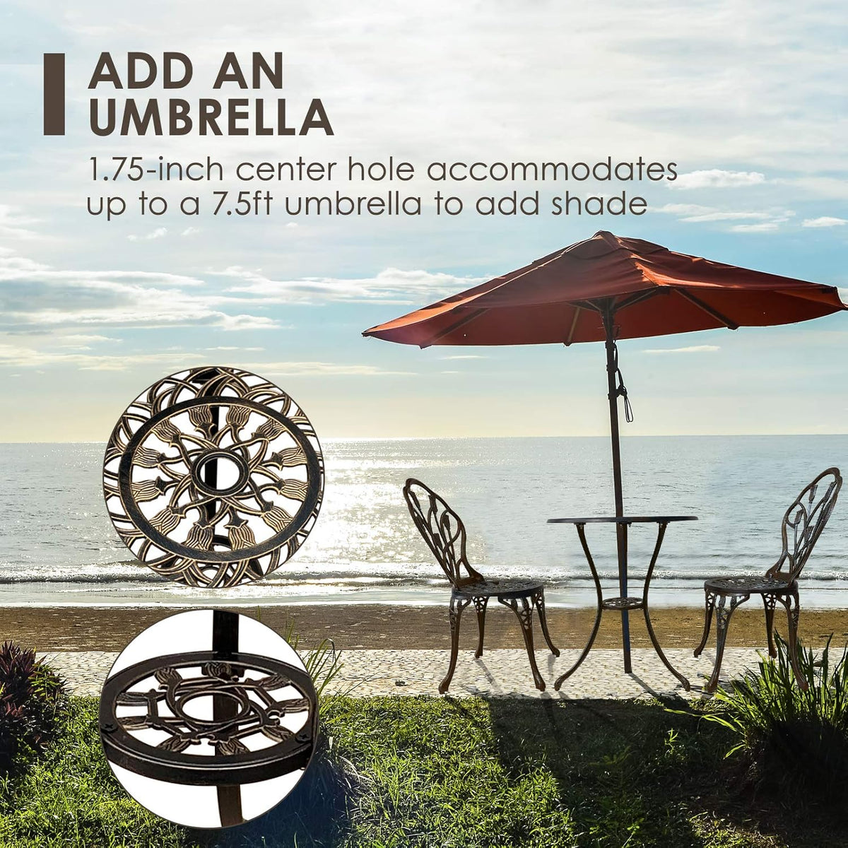 3 Piece Cast Aluminum Outdoor Table and Chairs Set M10956