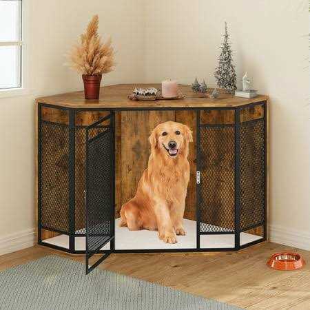 43.7-inch Wooden Dog Kennel with Metal Mesh X416886