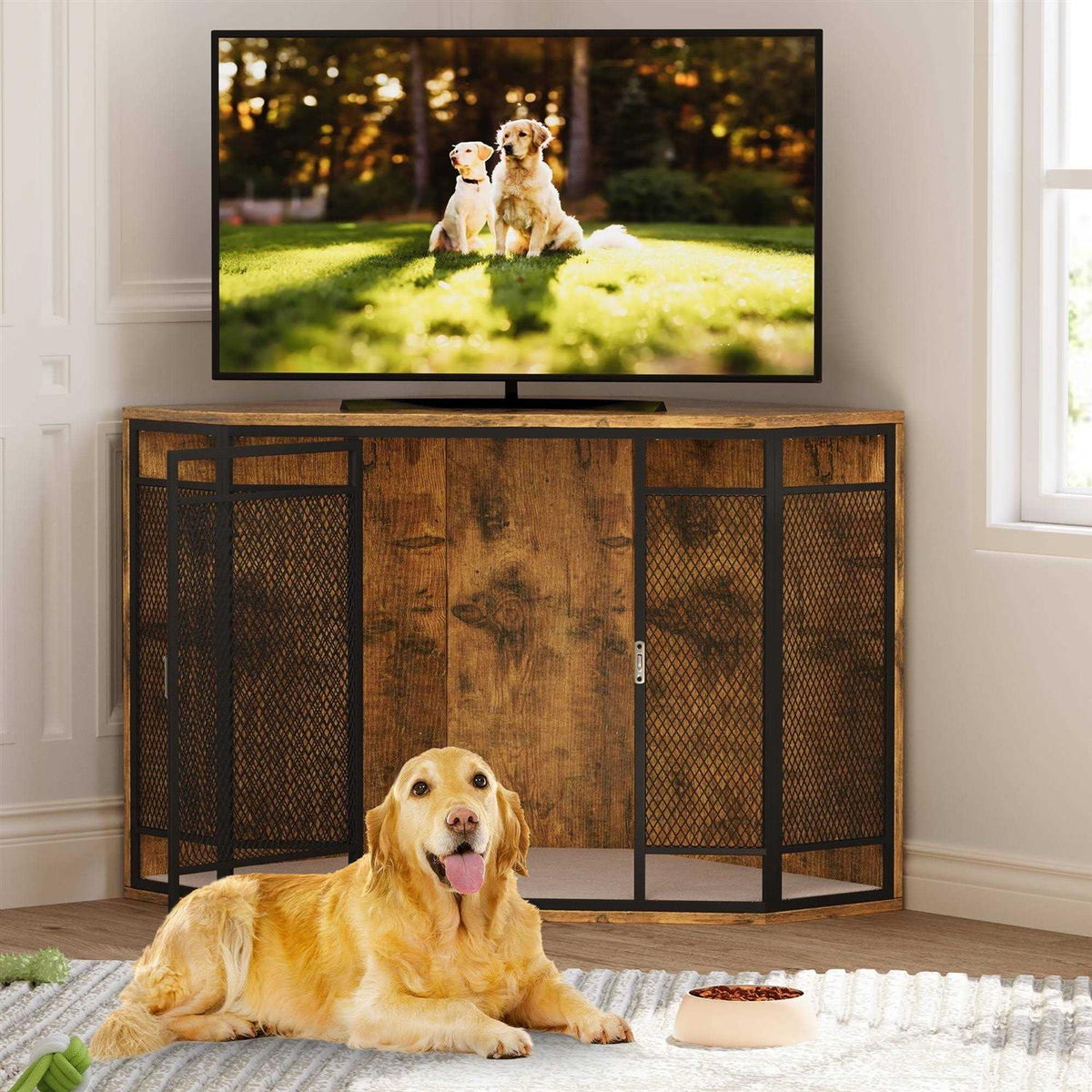 43.7-inch Wooden Dog Kennel with Metal Mesh X416886