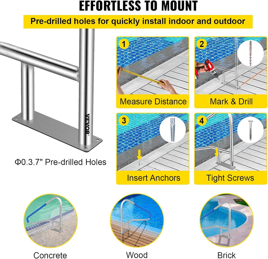 55x32 Stainless Steel Pool Handrail with Grip Cover N45244