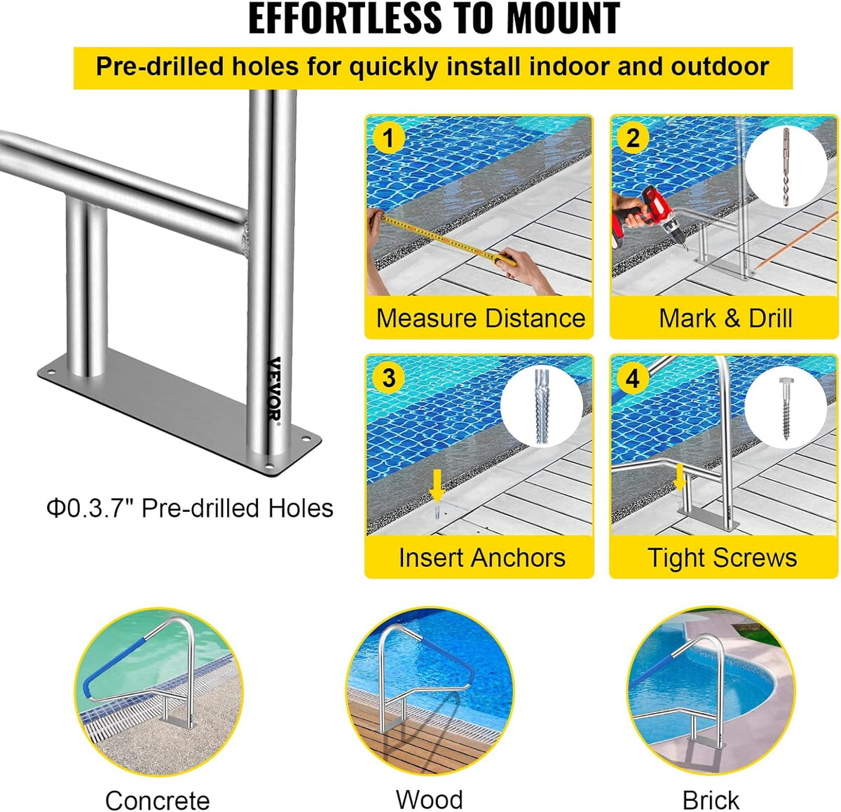 55x32 Stainless Steel Pool Handrail with Grip Cover N45244