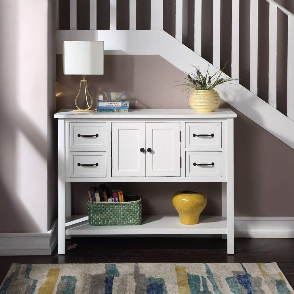 43 Inch Light Blue Console Table with Doors Drawers and Open Shelf O2226