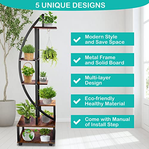 2 pcs 6 Tier Tall Metal Plant Stands with Hanging Loop K334064
