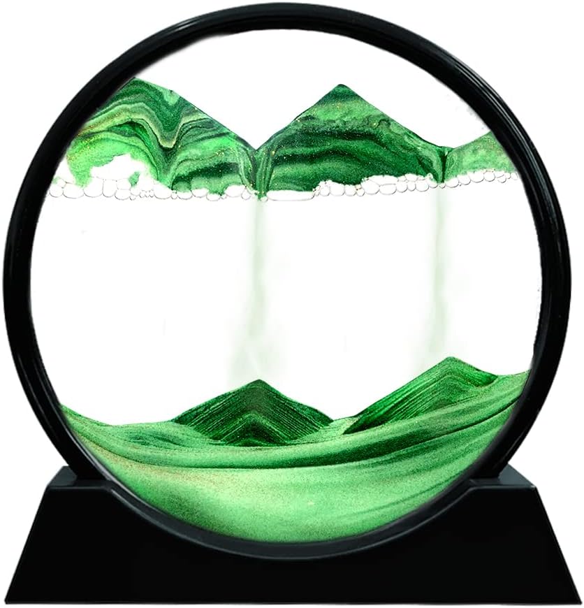 Moving Sand Art Picture Round Glass 3D Deep Sea (Green, 7 Inch) U321707