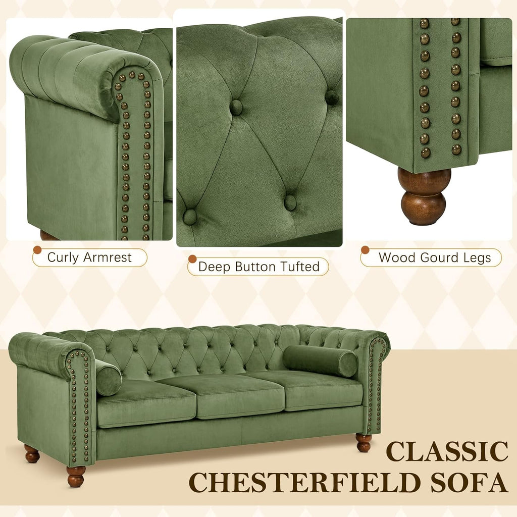 Green Velvet 3 Seater Chesterfield Sofa I608