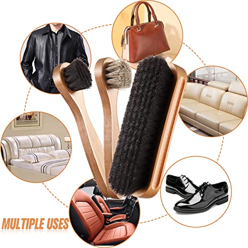 4 Pcs Horsehair Shoe Brush Kit with Microfiber Shoe Cloth Y7838