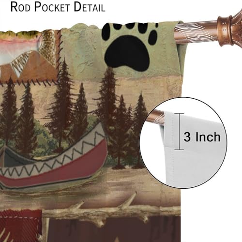 Rustic Bear Moose Deer Curtains, Retro Pine Tree Cabin Country Lodge Camping Window Treatments Vintage Tribal Aztec Abstract Geometric Blackout Window Drapes 42x63in V8562