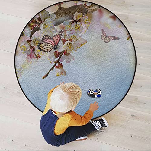 Grey Charcoal Bamboo Chair Mat Diameter 43.3 in I865