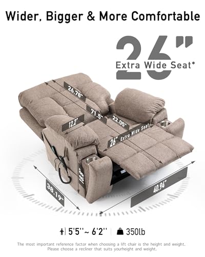 Large Power Lift Recliner Chair with Heated and Massage, 26in Extra Wide Seat H578903