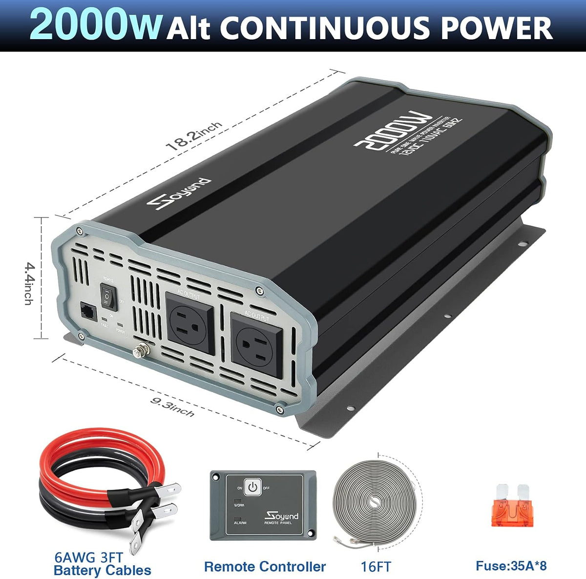 Pure Sine Wave 2000 Watt Power Inverter with Remote Controller X82530