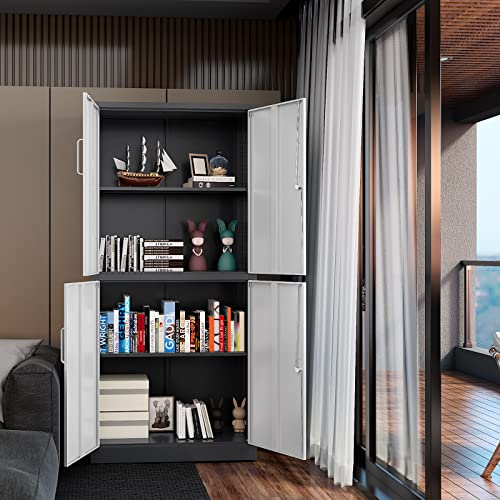 Black 72" Tall Steel Lockable Storage Cabinet with 2 Doors and 5 Adjustable Shelves D177