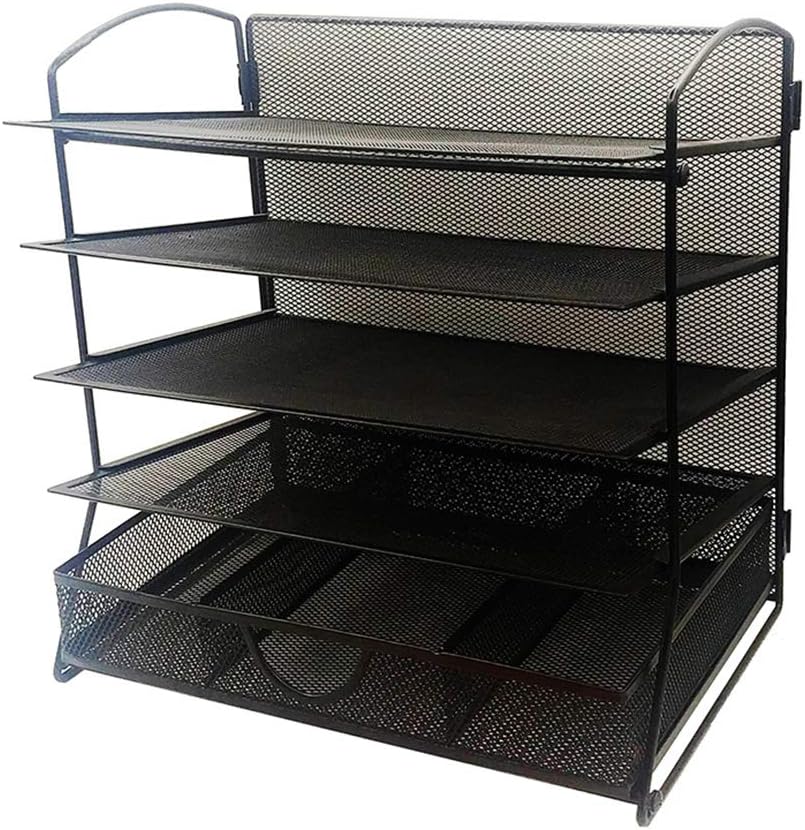 Black 5-Tier Mesh Desktop File Organizer with Drawer F824