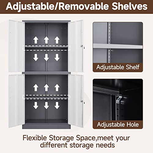 Black 72" Tall Steel Lockable Storage Cabinet with 2 Doors and 5 Adjustable Shelves D177