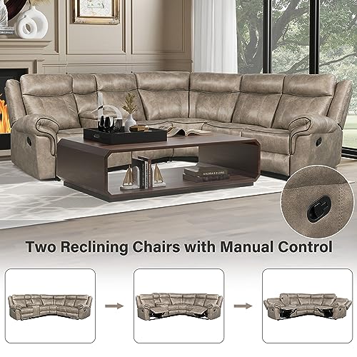 L-Shaped Faux Leather Recliner Corner Sectional Couch with Console & Cup Holders M33678