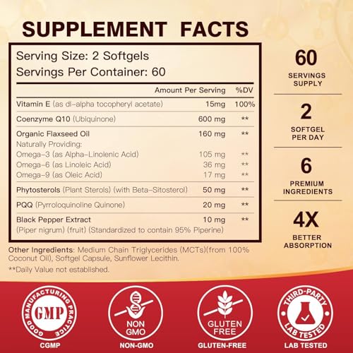 CoQ10 600 mg Softgels with Omega 3 & PQQ & Vitamin E G9335