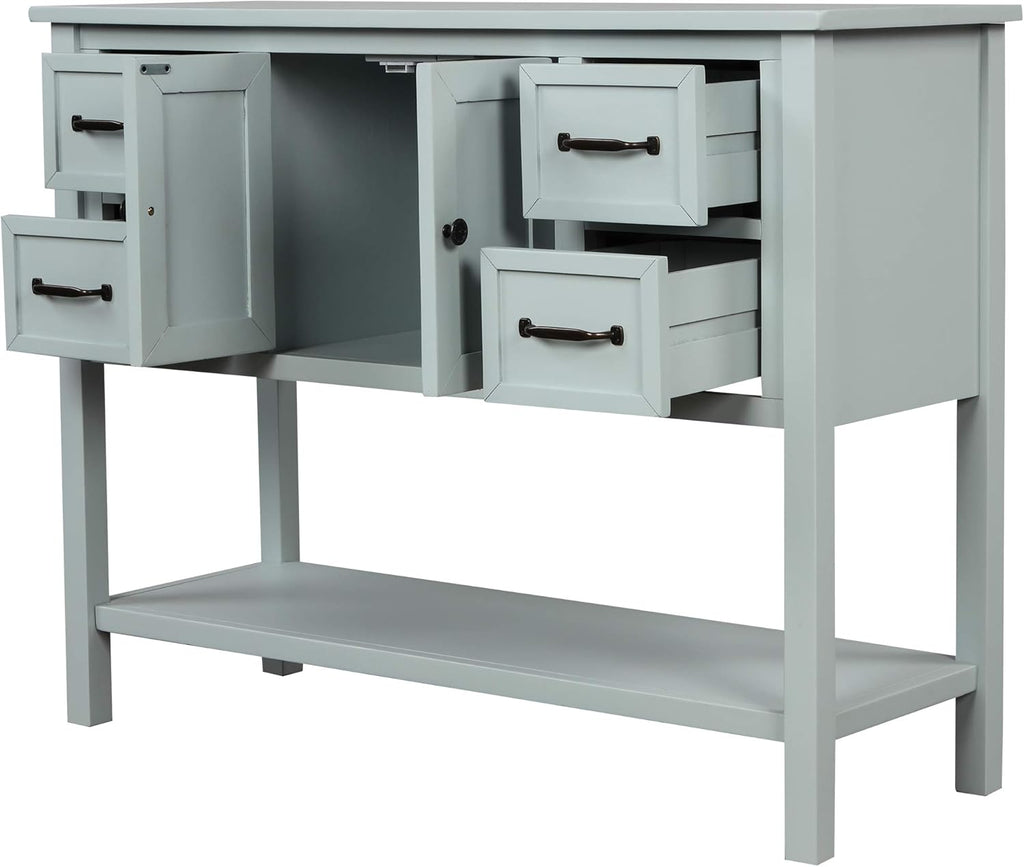 43 Inch Light Blue Console Table with Doors Drawers and Open Shelf O2226