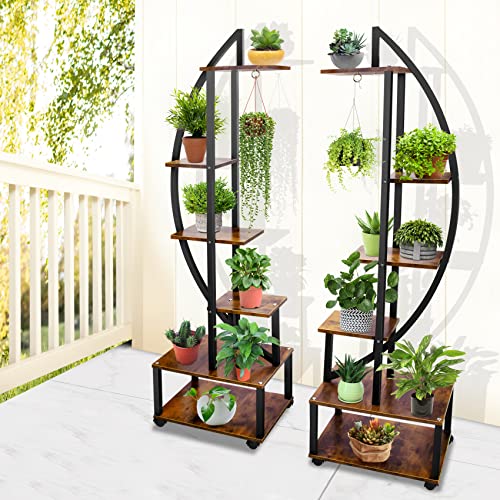 2 pcs 6 Tier Tall Metal Plant Stands with Hanging Loop K334064