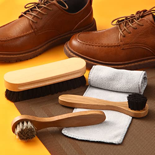 4 Pcs Horsehair Shoe Brush Kit with Microfiber Shoe Cloth Y7838