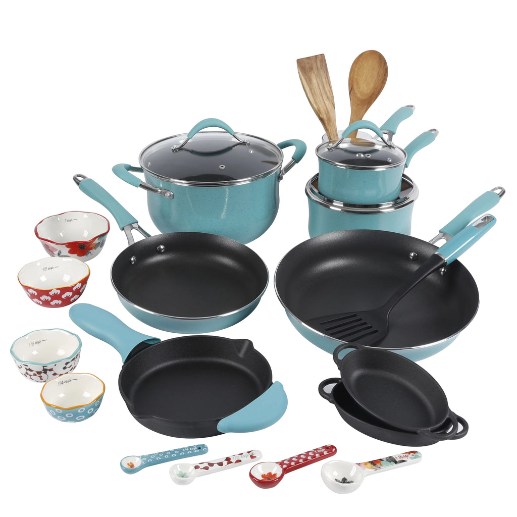 24-Piece Aluminum Cookware Combo Set, Turquoise Y53572