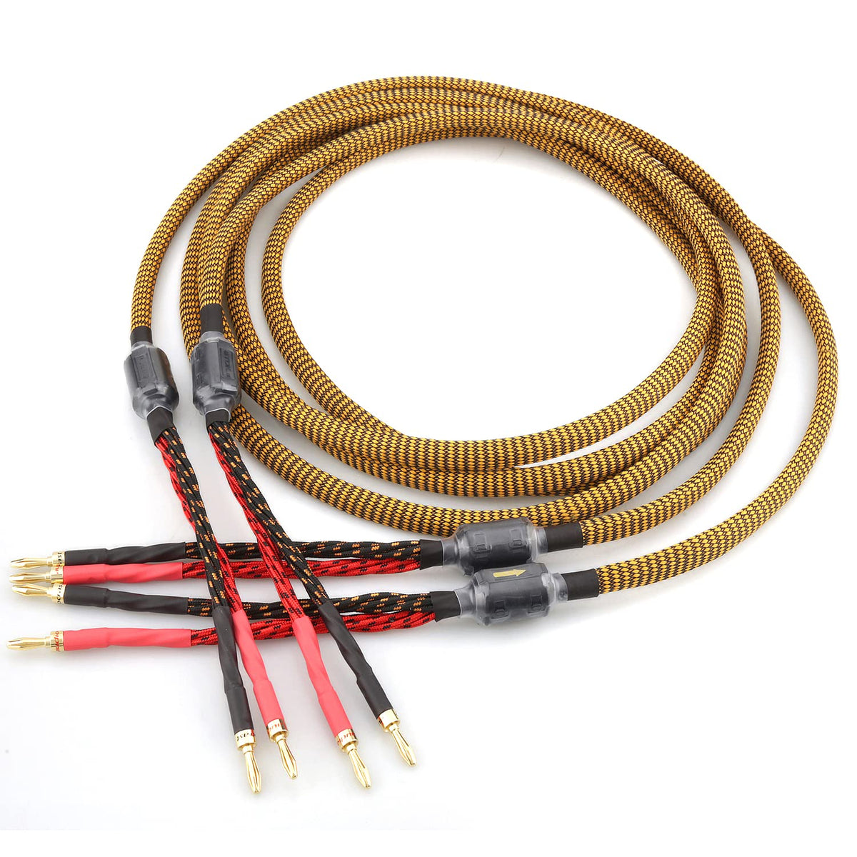 8.20ft 2.5m Nylon Braid Gold Plated Speaker Cable with 8 Banana Plugs R482229