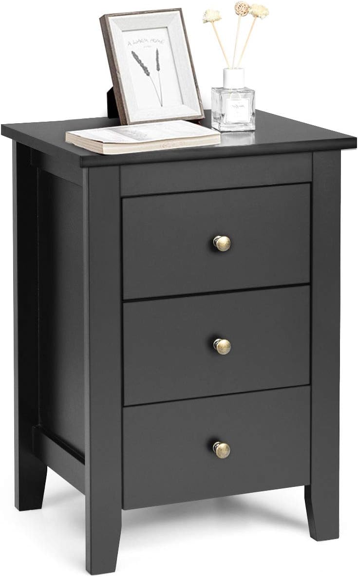 White 3 Drawer Wooden Nightstand W49278