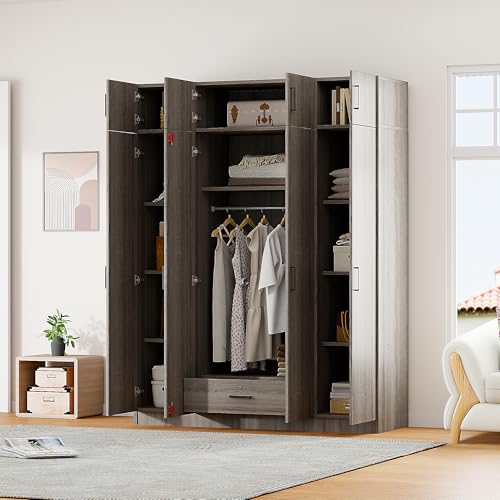 White 3-Door Wardrobe with 2 Drawers and Top Cabinet O58881