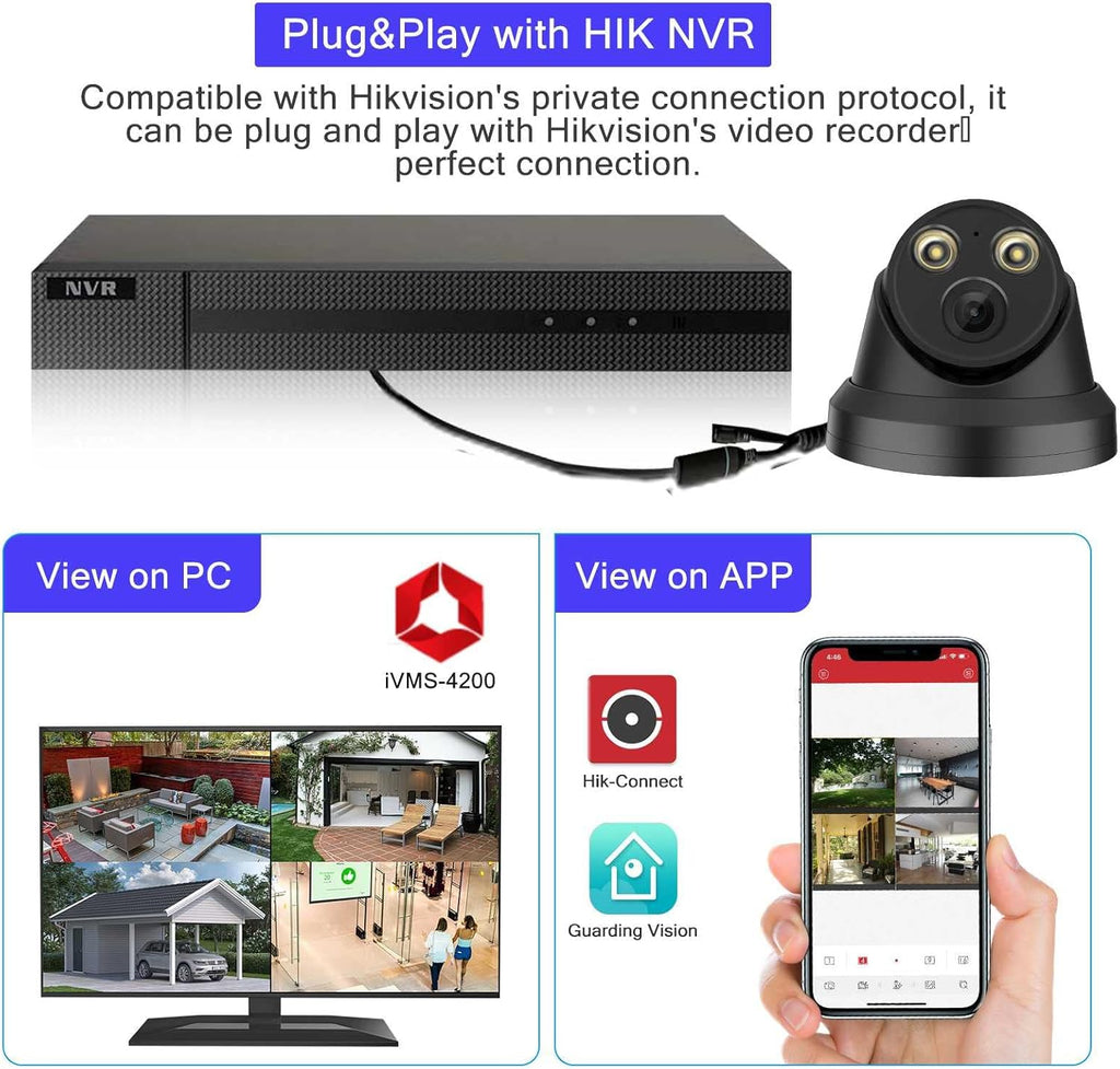 4K 8MP Full Color Night Vision POE IP Security Camera, 2.8mm Fixed Lens, Built-in Mic, IP67 Waterproof E1902