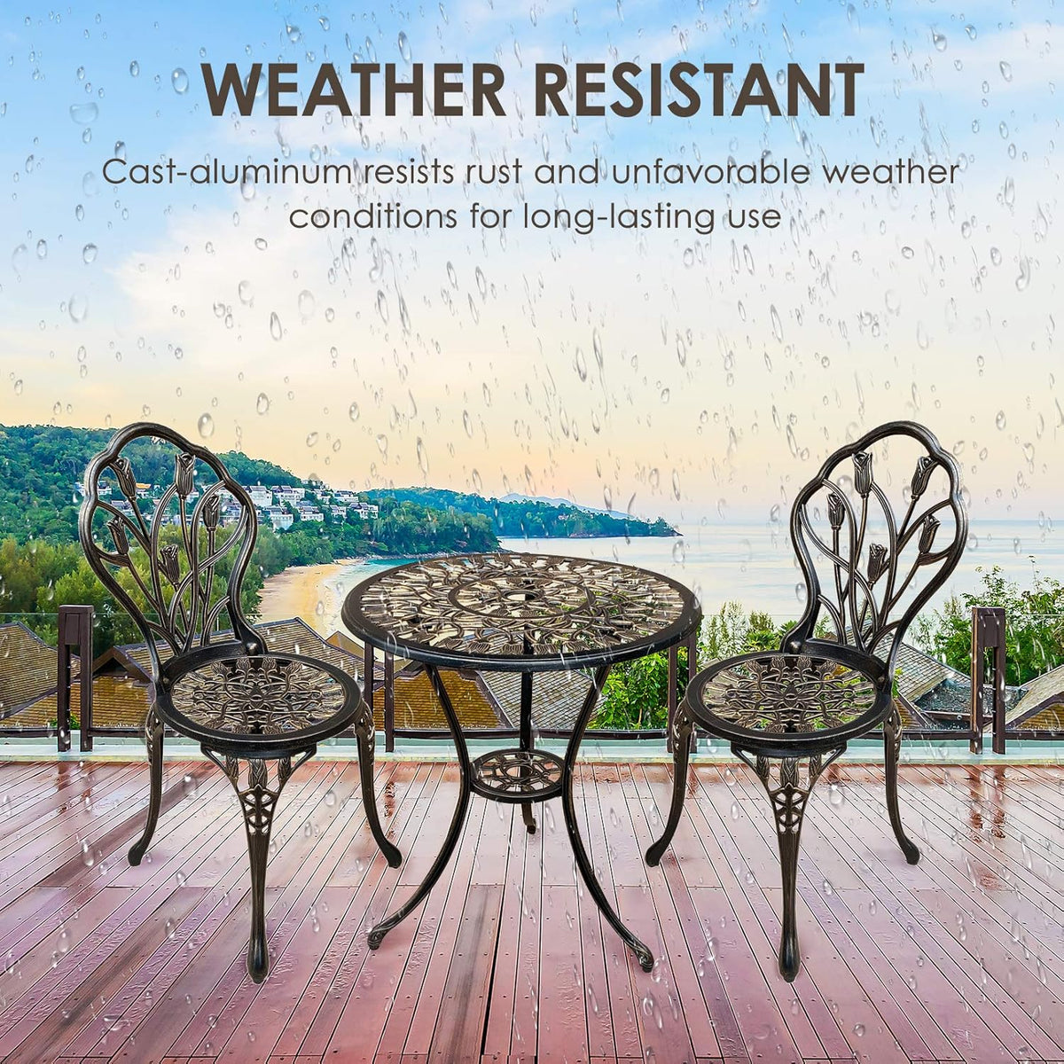 3 Piece Cast Aluminum Outdoor Table and Chairs Set M10956