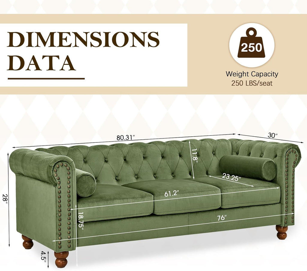 Green Velvet 3 Seater Chesterfield Sofa I608