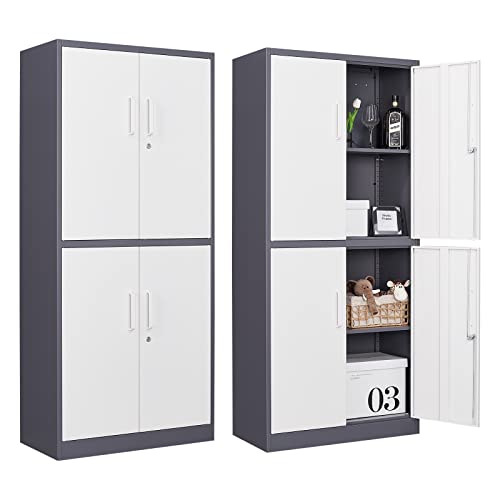 Black 72" Tall Steel Lockable Storage Cabinet with 2 Doors and 5 Adjustable Shelves D177