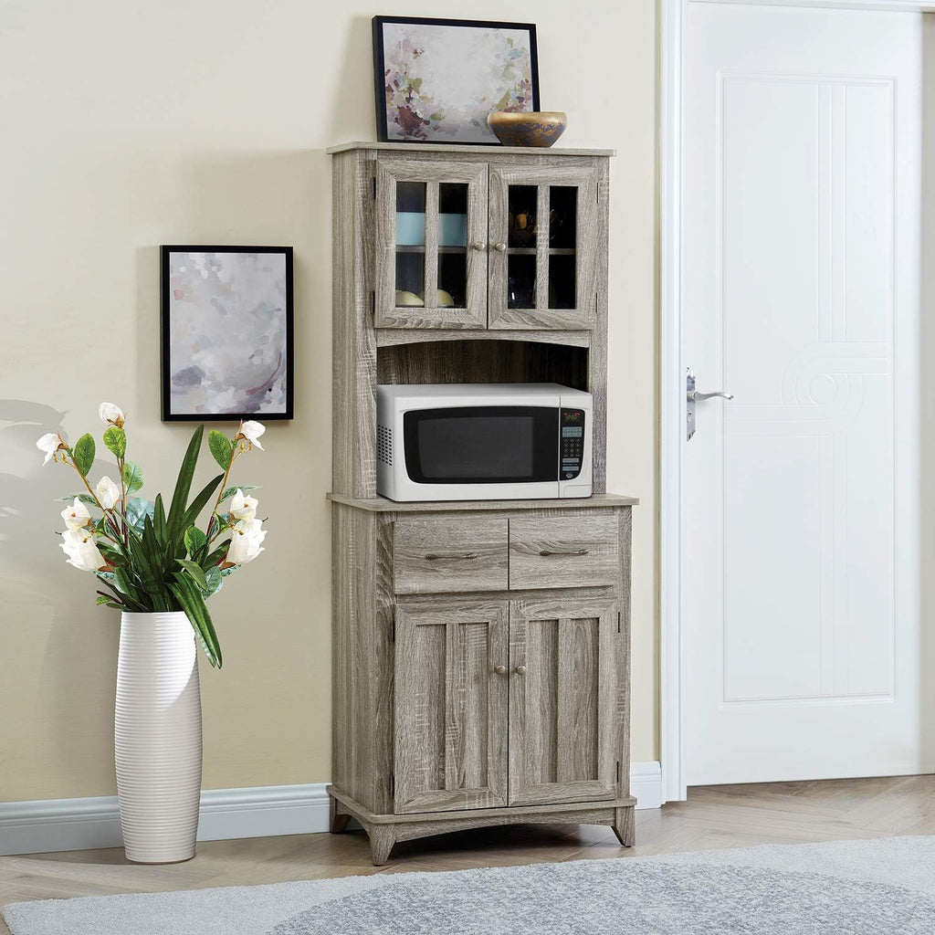 Charcoal Microwave Storage Stand with Double Door Cabinets O221