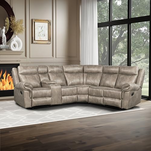 L-Shaped Faux Leather Recliner Corner Sectional Couch with Console & Cup Holders M33678
