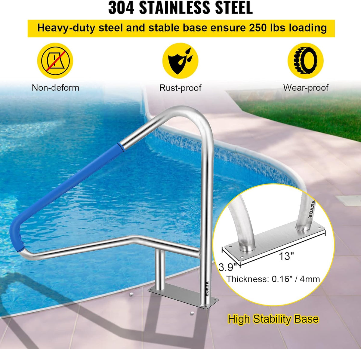 55x32 Stainless Steel Pool Handrail with Grip Cover N45244