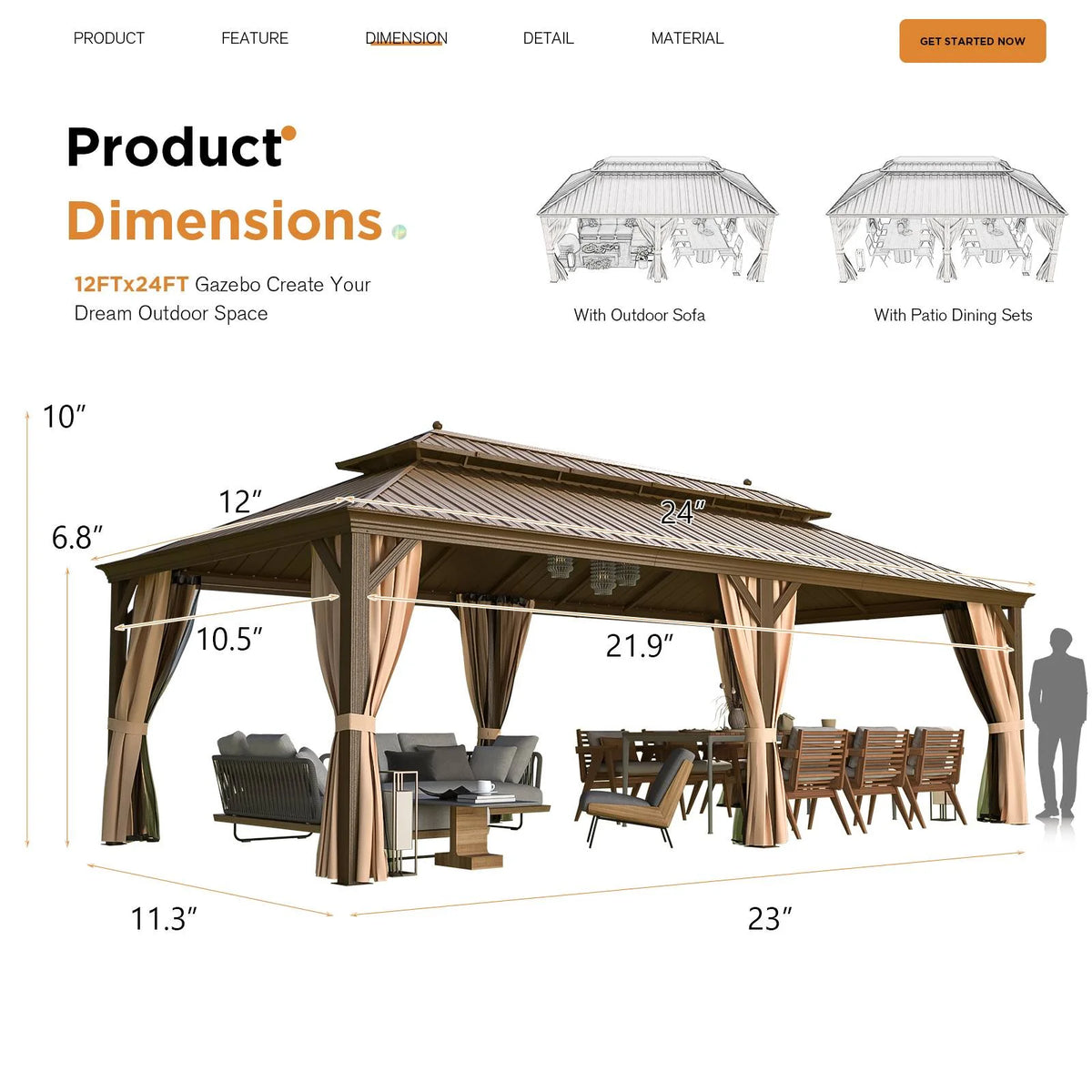 12' X 24' Hardtop Galvanized Steel Aluminum Gazebo with Curtain and Netting G2516