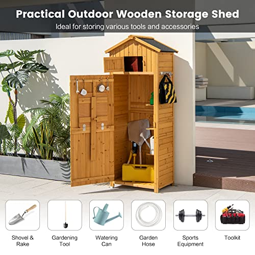 71" Tall Wooden Lockable Storage Shed with Foldable Work Table C5530