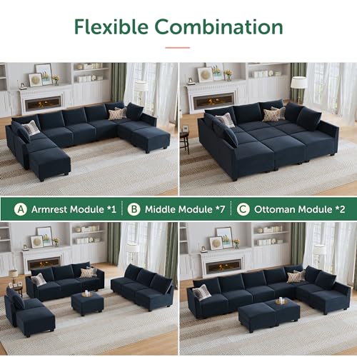 Dark Blue Velvet Sleeper Sectional Sofa with Storage J254