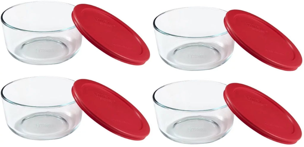 7-Cup Glass Food Storage Bowl with Red Lid 4-Pack V374680