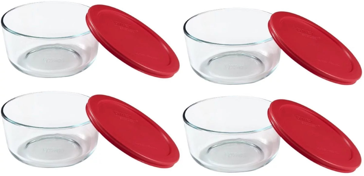 7-Cup Glass Food Storage Bowl with Red Lid 4-Pack V374680