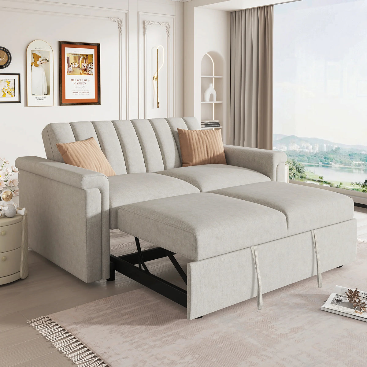 61.4" Pull Out Convertible Sleeper Sofa Bed Chenille G873