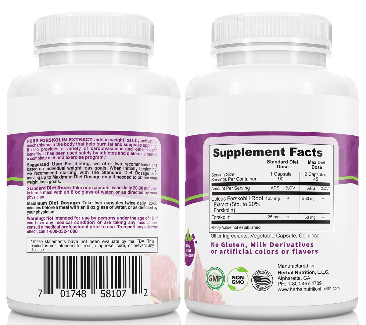 Pure Forskolin Extract 250mg 20% Coleus Forskohlii 90 Ct N232
