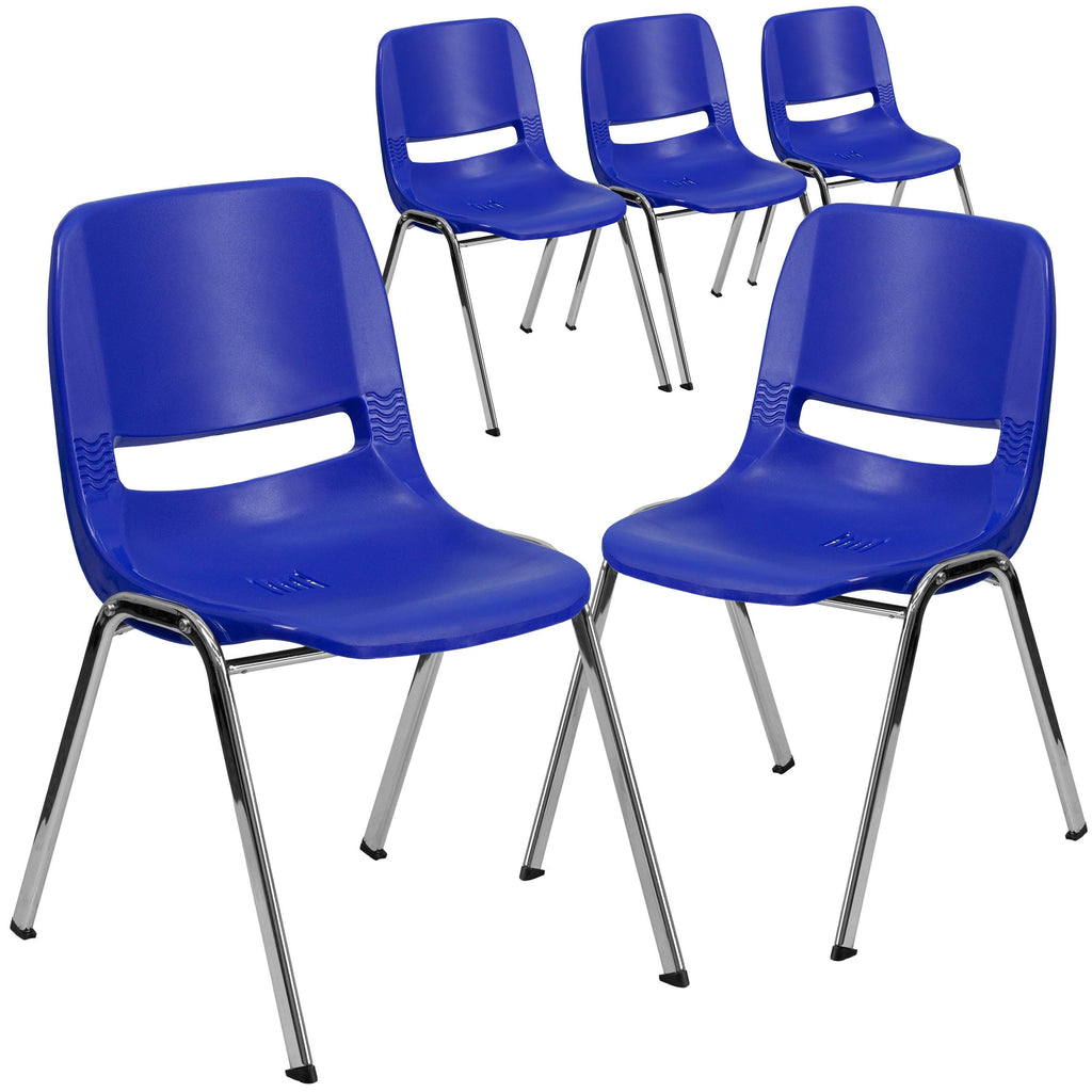 5 Pack Ergonomic Stack Chair Black Plastic/Chrome Frame B74849