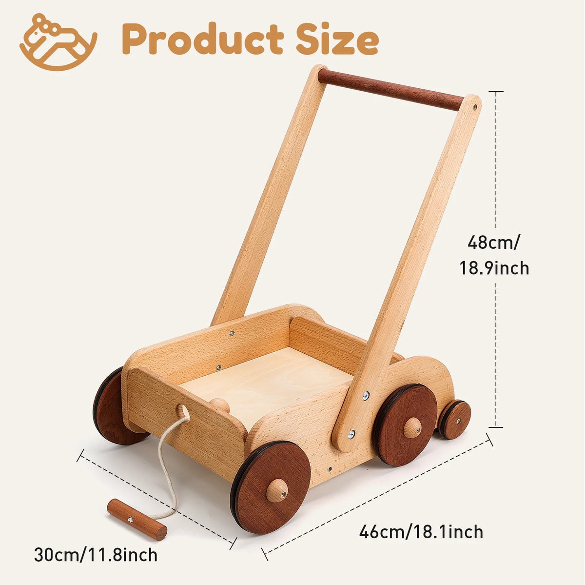 Wooden Baby Walker Push and Pull Toy Wagon S24356
