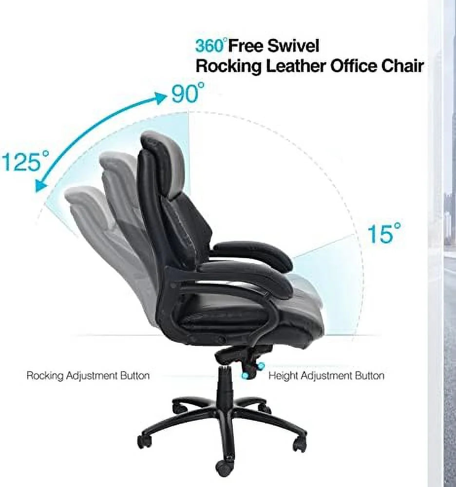 Black High Back Ergonomic Office Chair 400 lbs PU Leather L958