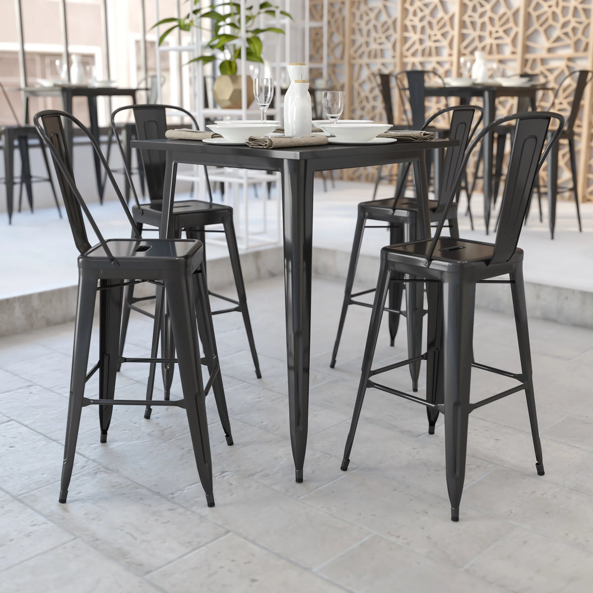 Black Metal Indoor-Outdoor Bar Height Table X2380