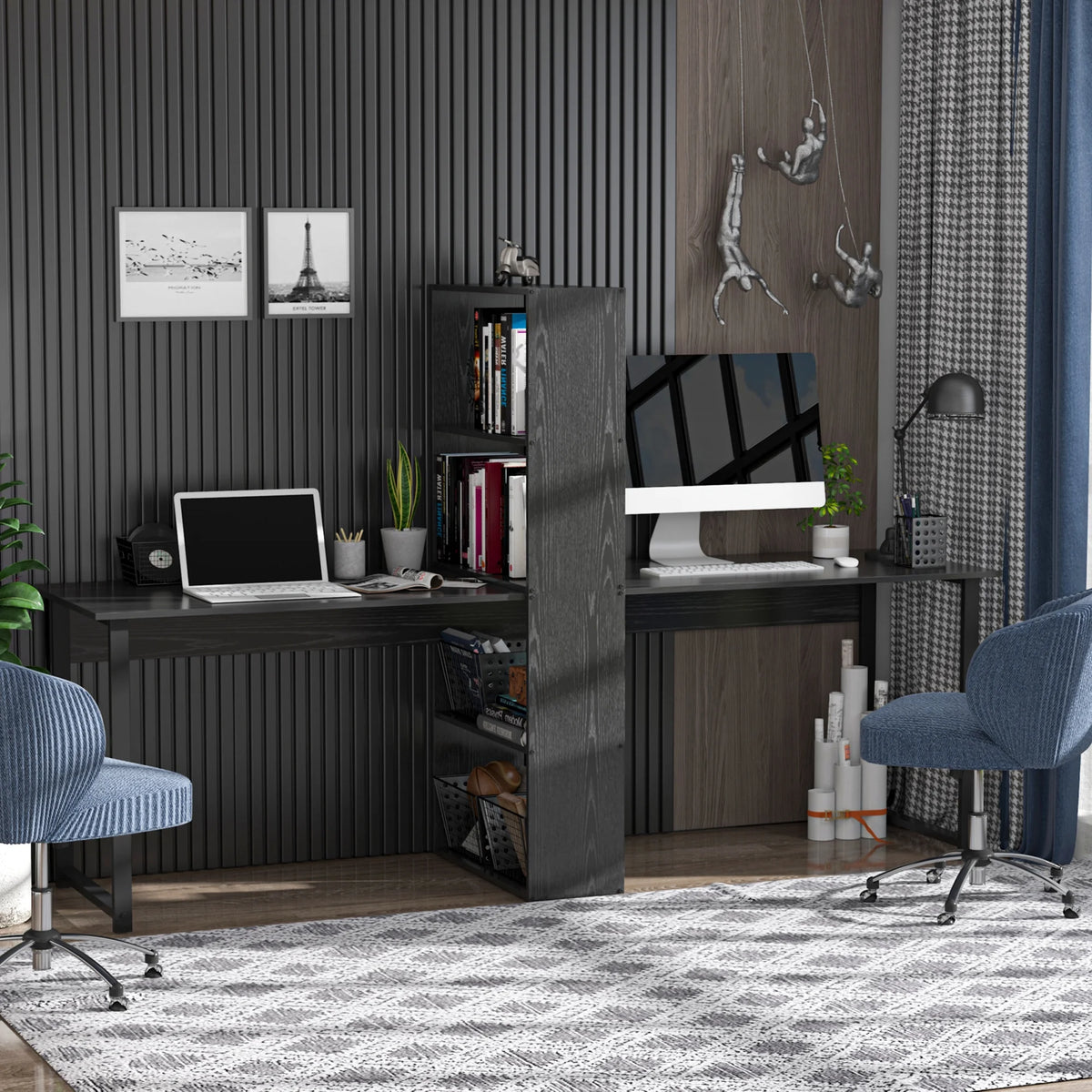 88 Extra Long 2 Person Computer Desk with Storage Shelves K717787