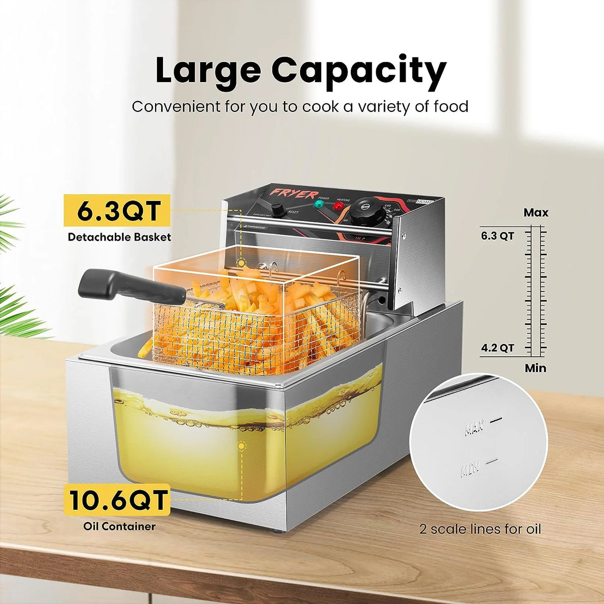 2500W 10.6 QT Electric Deep Fryer with Removable Basket N790616