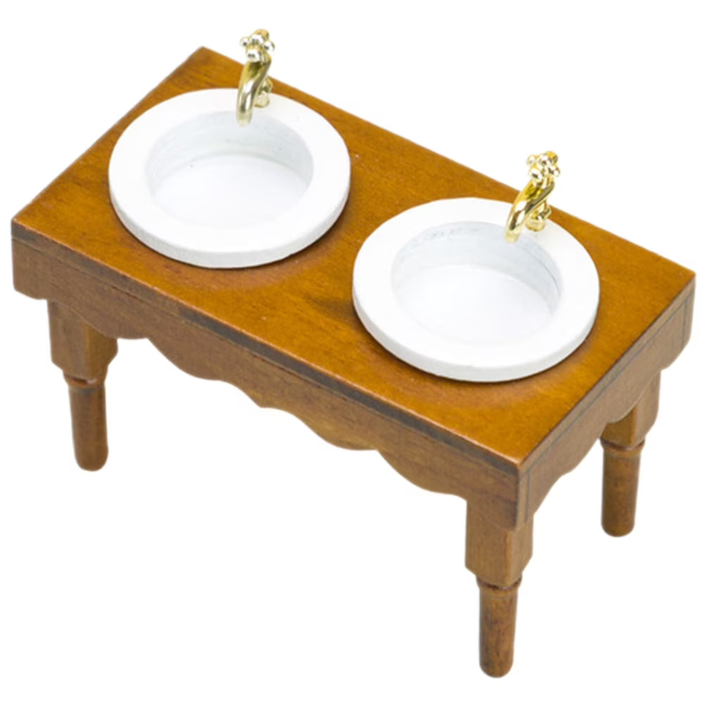1:12 Miniature Wooden Dollhouse Wash Basin Furniture Double Sink F8428