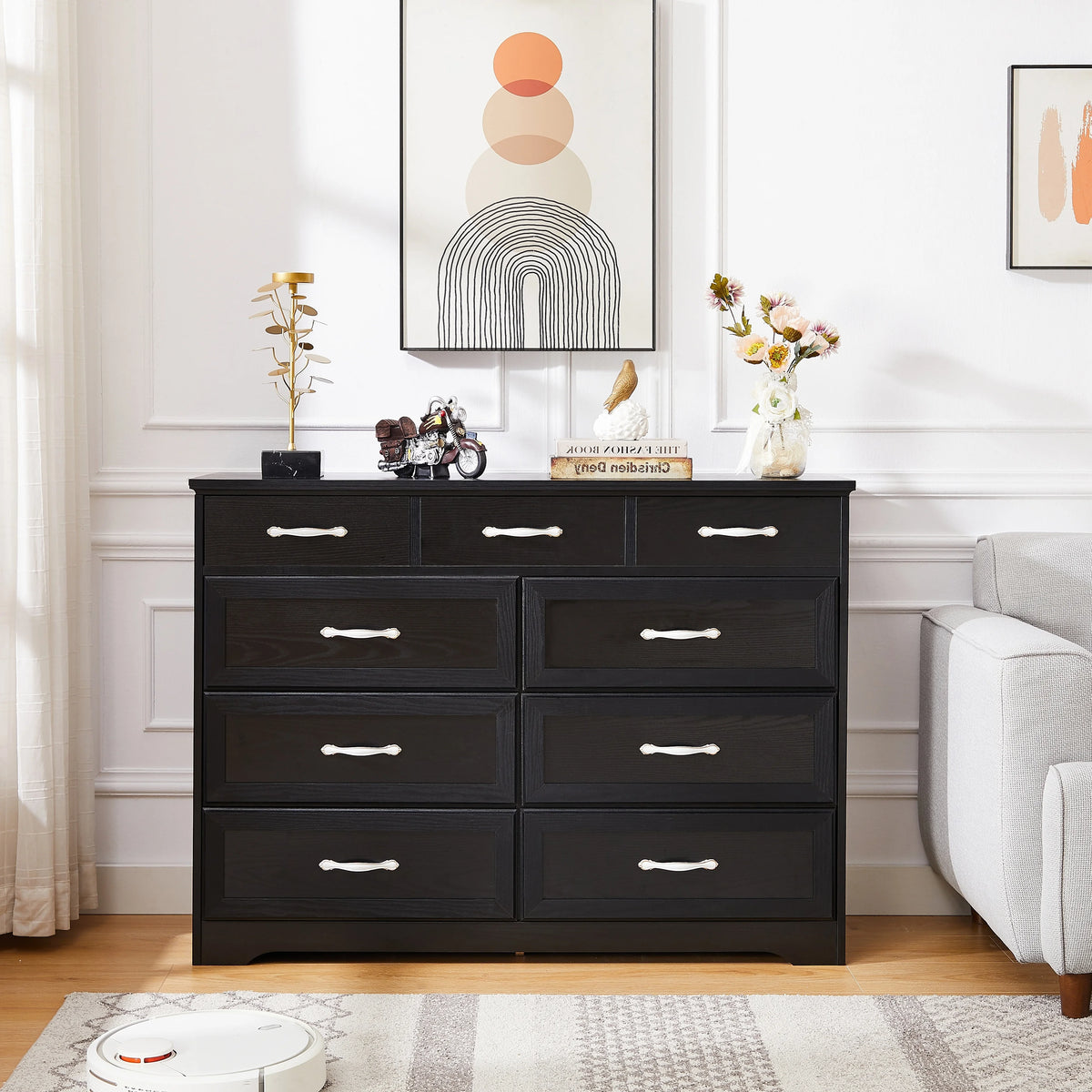 Black 9 Drawer Wood Dresser L3086
